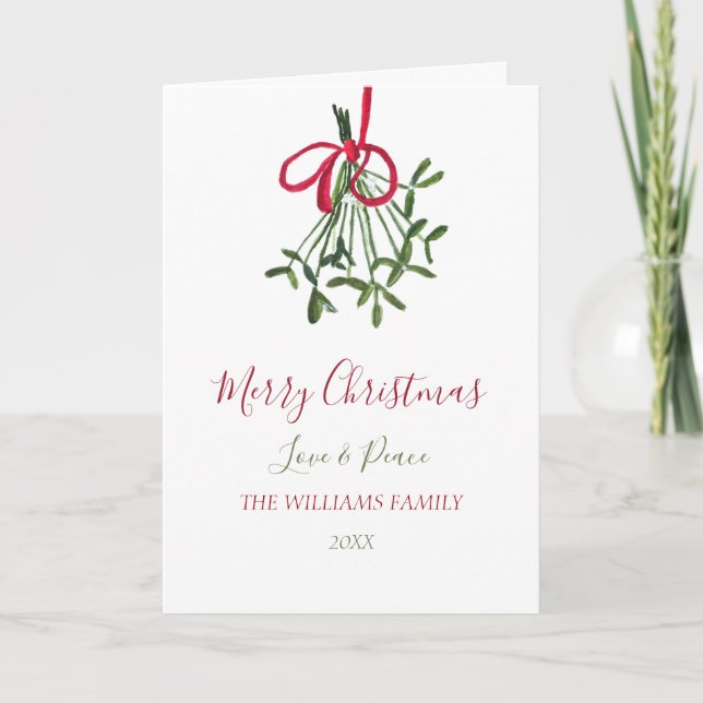 Cartes Pour Fêtes Annuelles Aquarelle Noël Mistletoe Elégant Botanique (Devant)