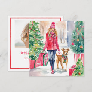 Cartes Pour Fêtes Annuelles Aquarelle Noël Mode Shopping Girl Photo