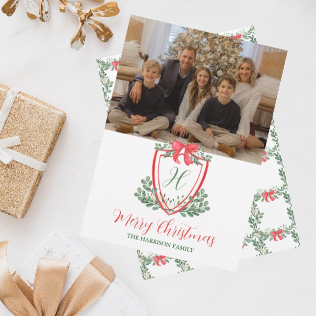 Cartes Pour Fêtes Annuelles Aquarelle Noël Monogramme Crest (Créateur téléchargé)