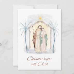 Cartes Pour Fêtes Annuelles Aquarelle Noël Nativité Religieux Brown Bleu