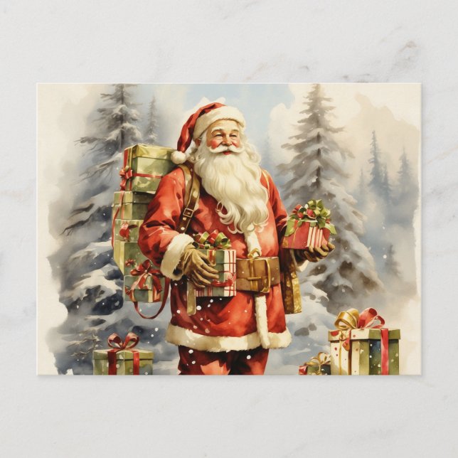 Cartes Pour Fêtes Annuelles Aquarelle Noël Père Noël avec présentants (Devant)