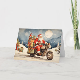 Cartes Pour Fêtes Annuelles Aquarelle Noël Père Noël sur moto