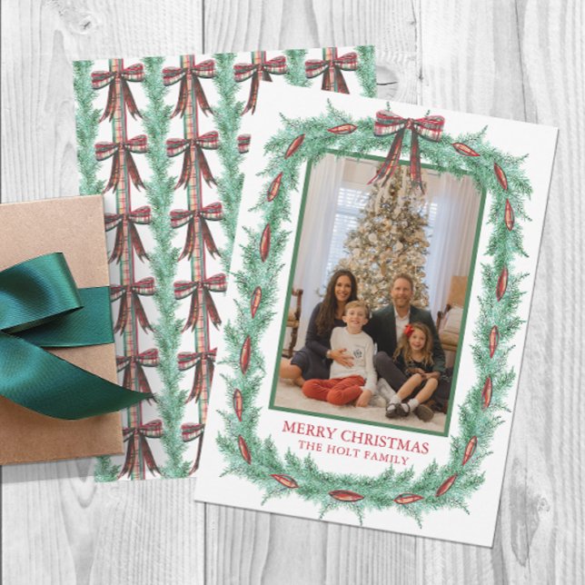 Cartes Pour Fêtes Annuelles Aquarelle Noël Plaid Garland (Créateur téléchargé)