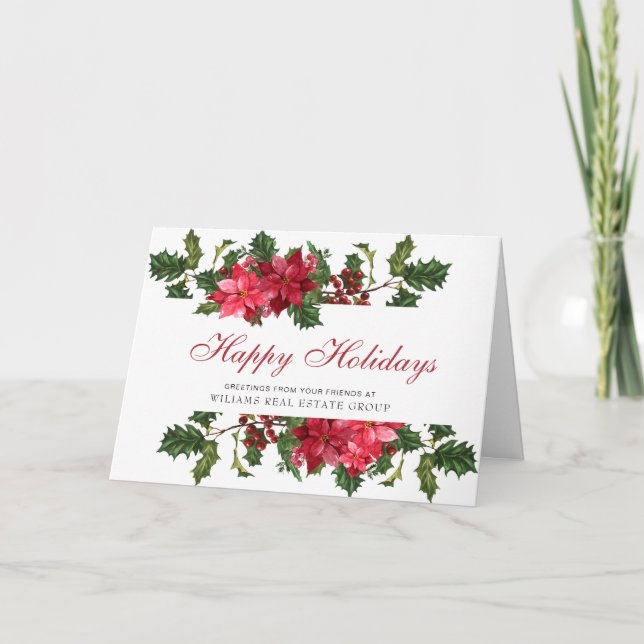 Cartes Pour Fêtes Annuelles Aquarelle Noël Poinsettia Accueil d'entreprise (Devant)