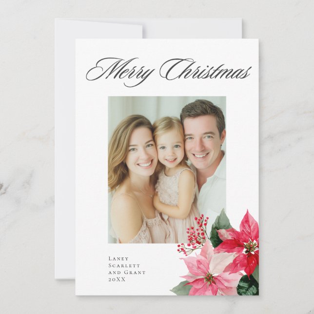 Cartes Pour Fêtes Annuelles Aquarelle Noël Poinsettia Design (Devant)