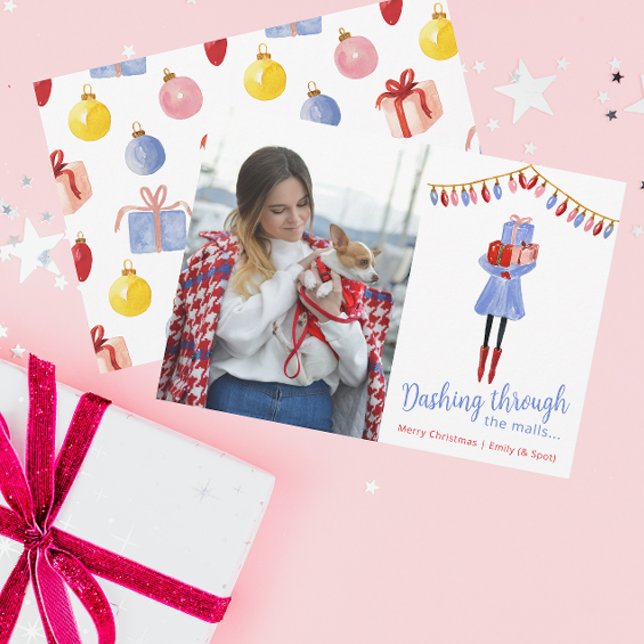 Cartes Pour Fêtes Annuelles Aquarelle Noël Shopping Mode Fille (Créateur téléchargé)