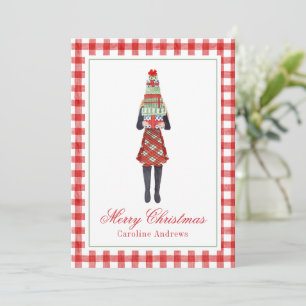 Cartes Pour Fêtes Annuelles Aquarelle Noël Shopping Mode Fille