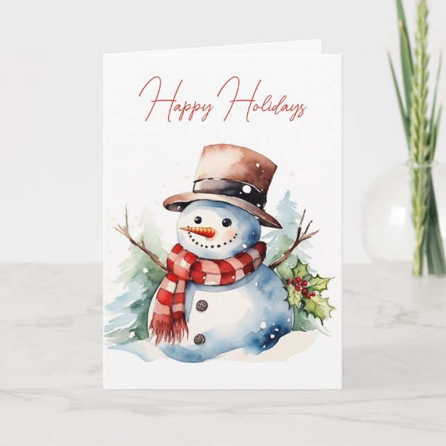 Cartes Pour Fêtes Annuelles Aquarelle Noël Snowman (Devant)