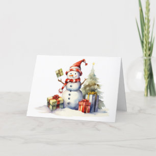 Cartes Pour Fêtes Annuelles Aquarelle Noël Snowman Avec Cadeaux