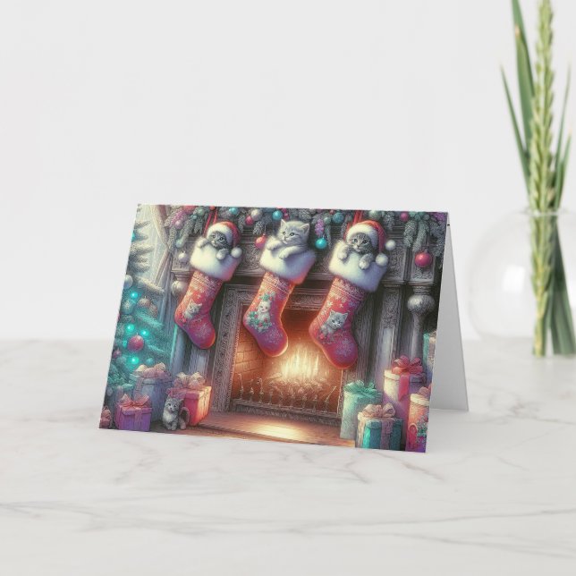 Cartes Pour Fêtes Annuelles Aquarelle Noël Stocker Avec Chatons (Devant)