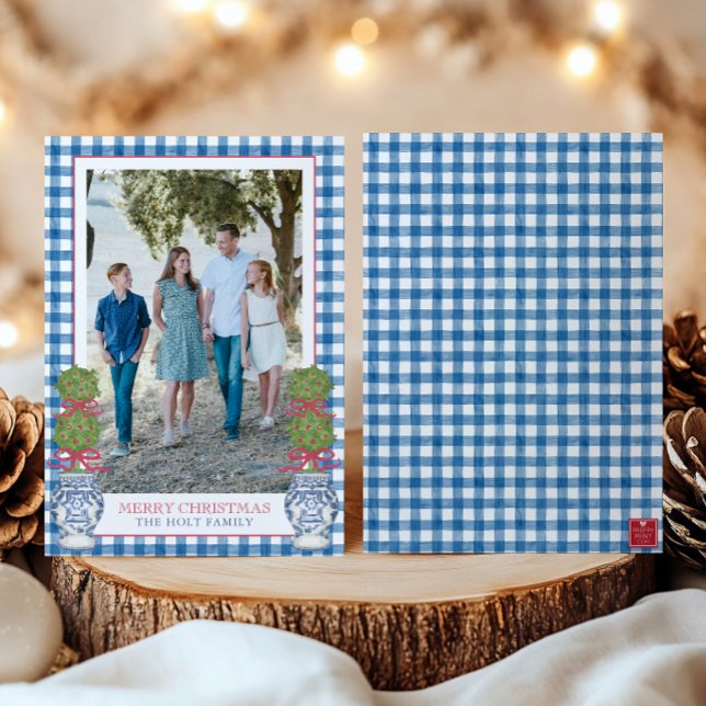 Cartes Pour Fêtes Annuelles Aquarelle Noël Topiaire En vichy photo (Créateur téléchargé)