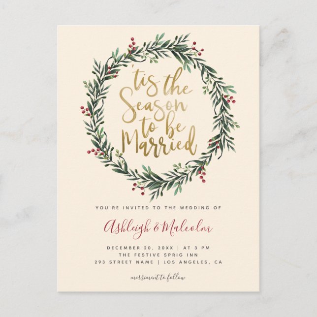 Cartes Pour Fêtes Annuelles Aquarelle Noël Wreath Tis The Season Mariage (Devant)