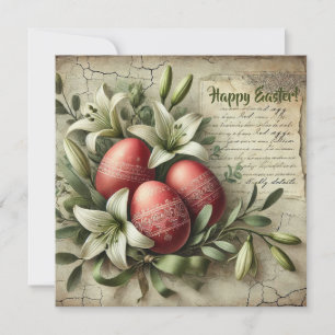 Cartes Pour Fêtes Annuelles Aquarelle Œufs de Pâques rouges vintage fleurs de