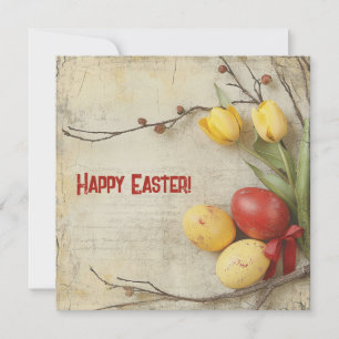 Cartes Pour Fêtes Annuelles Aquarelle œufs de Pâques vintage rouge et jaune