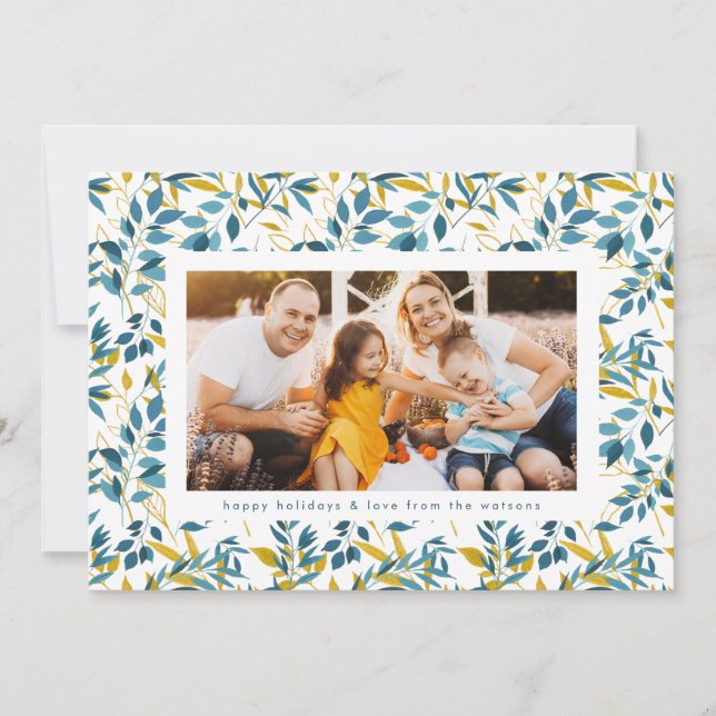 Cartes Pour Fêtes Annuelles Aquarelle or de la marine moderne Noël (Devant)