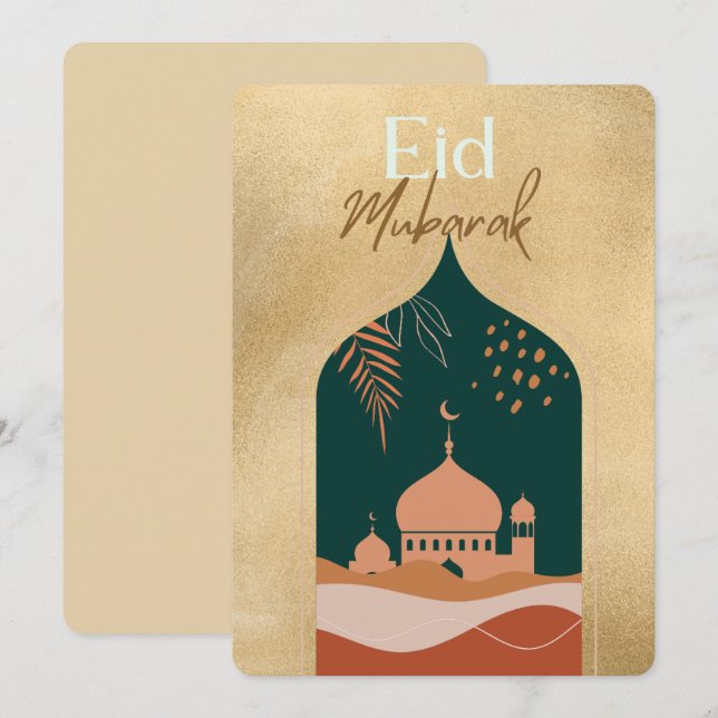 Cartes Pour Fêtes Annuelles Aquarelle or Eid Moubarak Aïd Eid Elegant (Devant / Derrière)