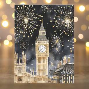 Cartes Pour Fêtes Annuelles Aquarelle Or Noir Bonne Année Londres 