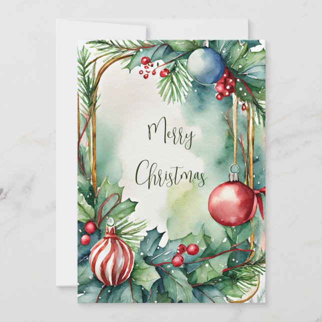 Cartes Pour Fêtes Annuelles Aquarelle ornements de Noël personnalisés (Devant)