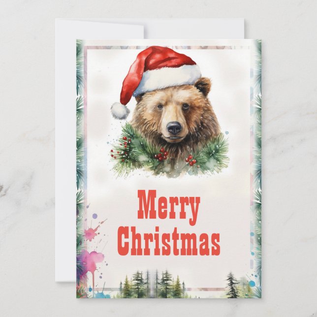Cartes Pour Fêtes Annuelles Aquarelle Ours de Noël (Devant)