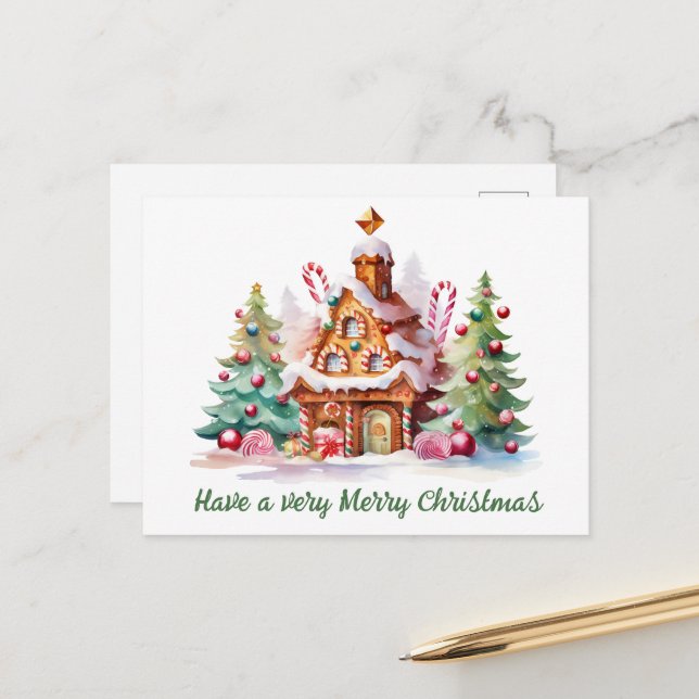 Cartes Pour Fêtes Annuelles Aquarelle pain d'épices ajouter du texte (Devant/Arrière en situation)