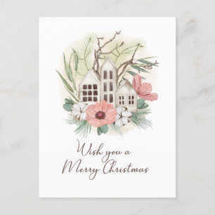 Cartes Pour Fêtes Annuelles Aquarelle Pastel rose Brown vert Joyeux Noël