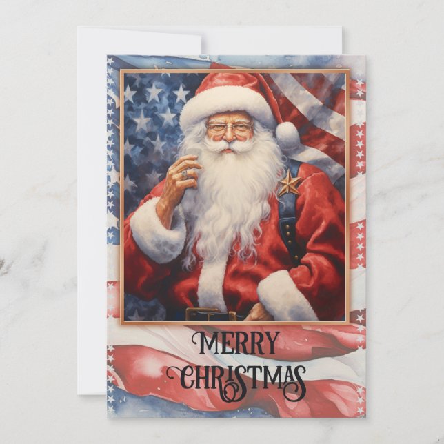 Cartes Pour Fêtes Annuelles Aquarelle Patriotique Santa Claus (Devant)