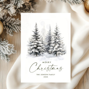 Cartes Pour Fêtes Annuelles Aquarelle Pays d'hiver Paysage Noël