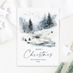 Cartes Pour Fêtes Annuelles Aquarelle Pays d'hiver Paysage Noël