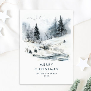 Cartes Pour Fêtes Annuelles Aquarelle Pays d'hiver Paysage Noël
