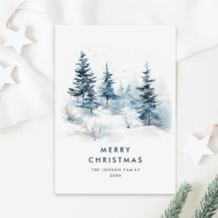 Cartes Pour Fêtes Annuelles Aquarelle Pays d'hiver Paysage Noël