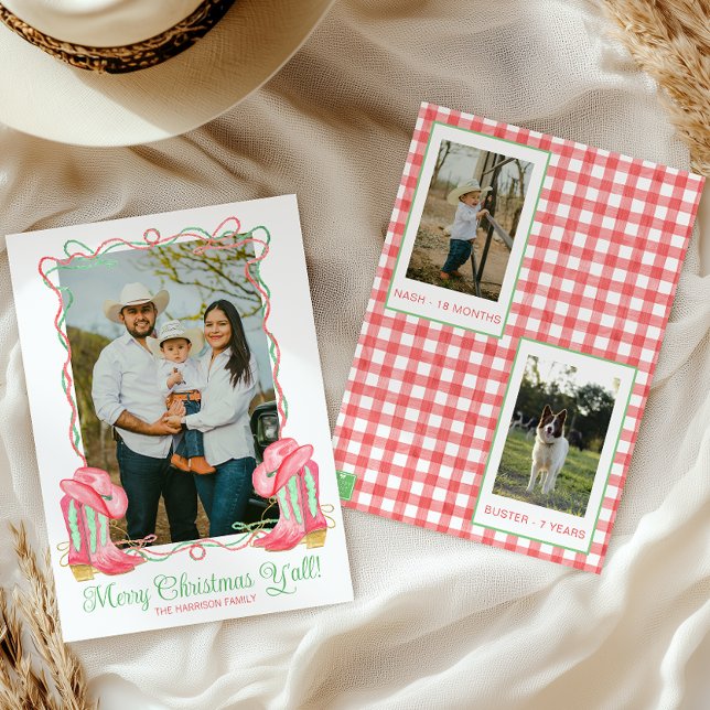 Cartes Pour Fêtes Annuelles Aquarelle Pays Noël Cowboy Botte photo (Créateur téléchargé)