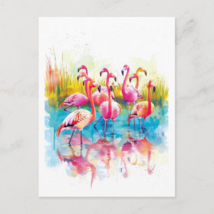 Cartes Pour Fêtes Annuelles Aquarelle peinture de flamants roses dans un étang