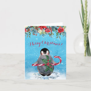 Cartes Pour Fêtes Annuelles Aquarelle Penguin Joyeux Noël