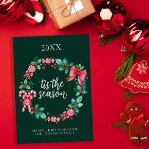 Cartes Pour Fêtes Annuelles Aquarelle Peppermenthe Sucre de canne de Noël Wrea