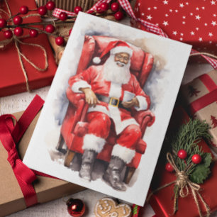 Cartes Pour Fêtes Annuelles Aquarelle Père Noël Africain Américain