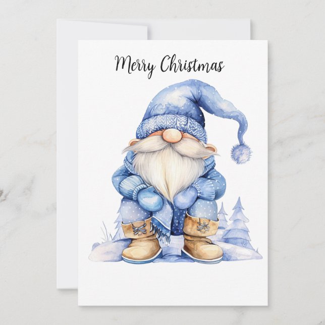 Cartes Pour Fêtes Annuelles Aquarelle personnalisable Gnome hiver (Devant)
