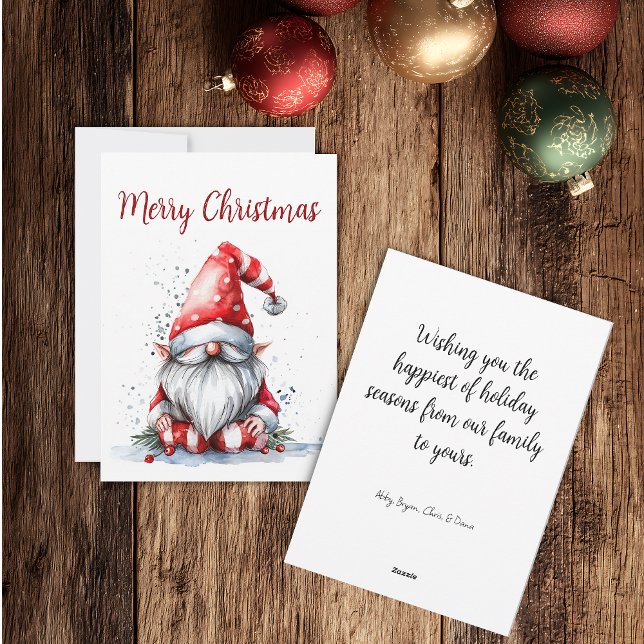 Cartes Pour Fêtes Annuelles Aquarelle personnalisable Père Noël Gnome (Créateur téléchargé)