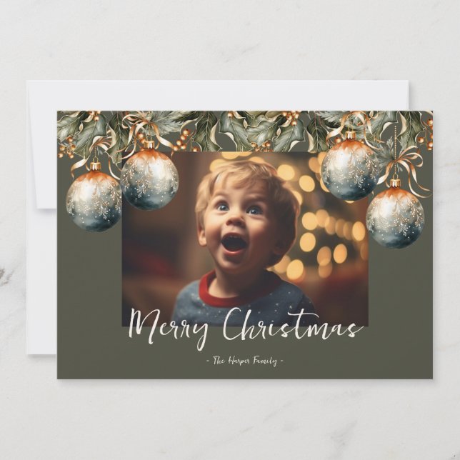 Cartes Pour Fêtes Annuelles Aquarelle photo de l'ornement Holly (Devant)
