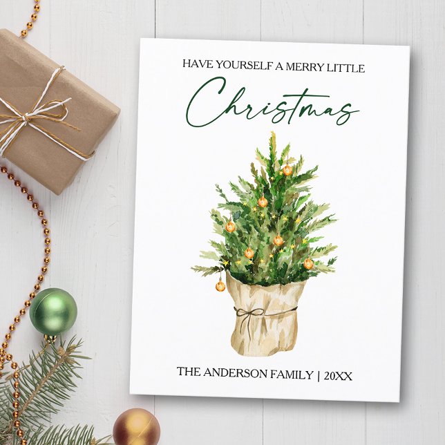 Cartes Pour Fêtes Annuelles Aquarelle Pine Arbre Calligraphie Encre Holiday (Customize to change your personalized text size or text style)