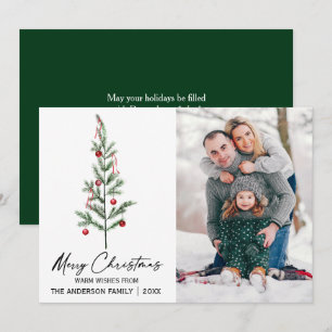 Cartes Pour Fêtes Annuelles Aquarelle Pine Arbre Calligraphie Encre Photo Vert