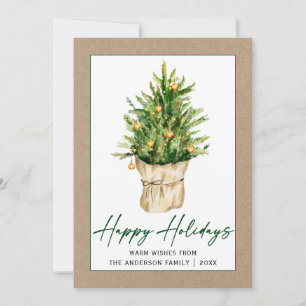 Cartes Pour Fêtes Annuelles Aquarelle Pine Arbre Calligraphie Encre Script Kra