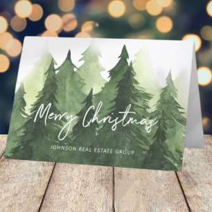Cartes Pour Fêtes Annuelles Aquarelle Pine Arbres Business Joyeux Noël