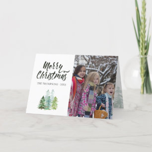 Cartes Pour Fêtes Annuelles Aquarelle Pine Arbres de Noël Photo
