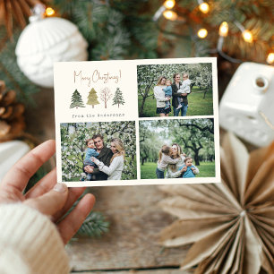 Cartes Pour Fêtes Annuelles Aquarelle Pine Arbres Joyeux Noël Photo