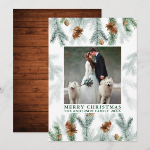 Cartes Pour Fêtes Annuelles Aquarelle Pine Cône Vert Bois Noël