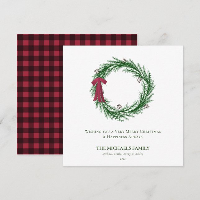 Cartes Pour Fêtes Annuelles Aquarelle Pine et Pine Cônes Noël (Devant / Derrière)