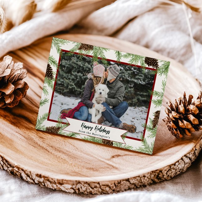 Cartes Pour Fêtes Annuelles Aquarelle Pine Ivoire Vacances d'hiver Une photo (Créateur téléchargé)