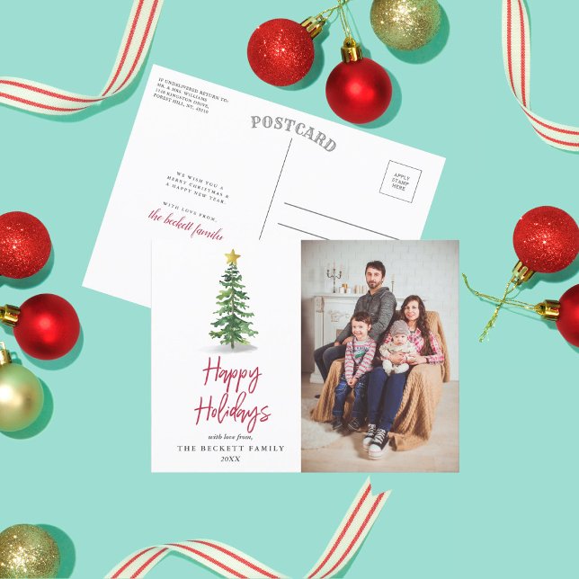 Cartes Pour Fêtes Annuelles Aquarelle Pine Tree photo de Noël (Créateur téléchargé)