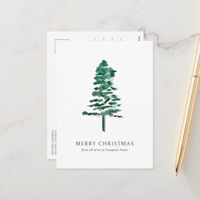 Cartes Pour Fêtes Annuelles Aquarelle Pine Tree photo Noël d'affaires (Devant/Arrière en situation)