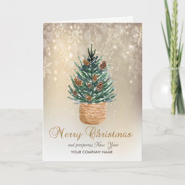 Cartes Pour Fêtes Annuelles Aquarelle Pine Tree, Pine Cône, Neige (Devant)
